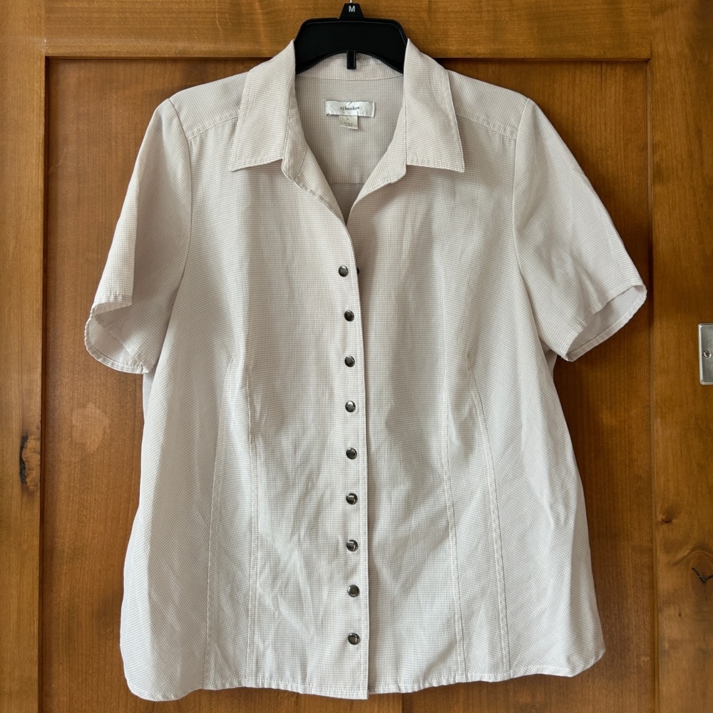 Light Beige Short Sleeve Button-Front Blouse